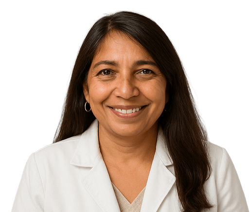Dr. Krishna Kumar, MD, a medical professional, is depicted in a professional setting, wearing a white coat and stethoscope.