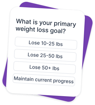 A question prompt asking users about their primary weight loss goal, displayed in a clean, modern design.